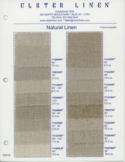Swatch Card Range of Natural Linen Fabric