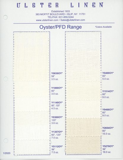 Swatch Card Range of Oyster Linen Fabric