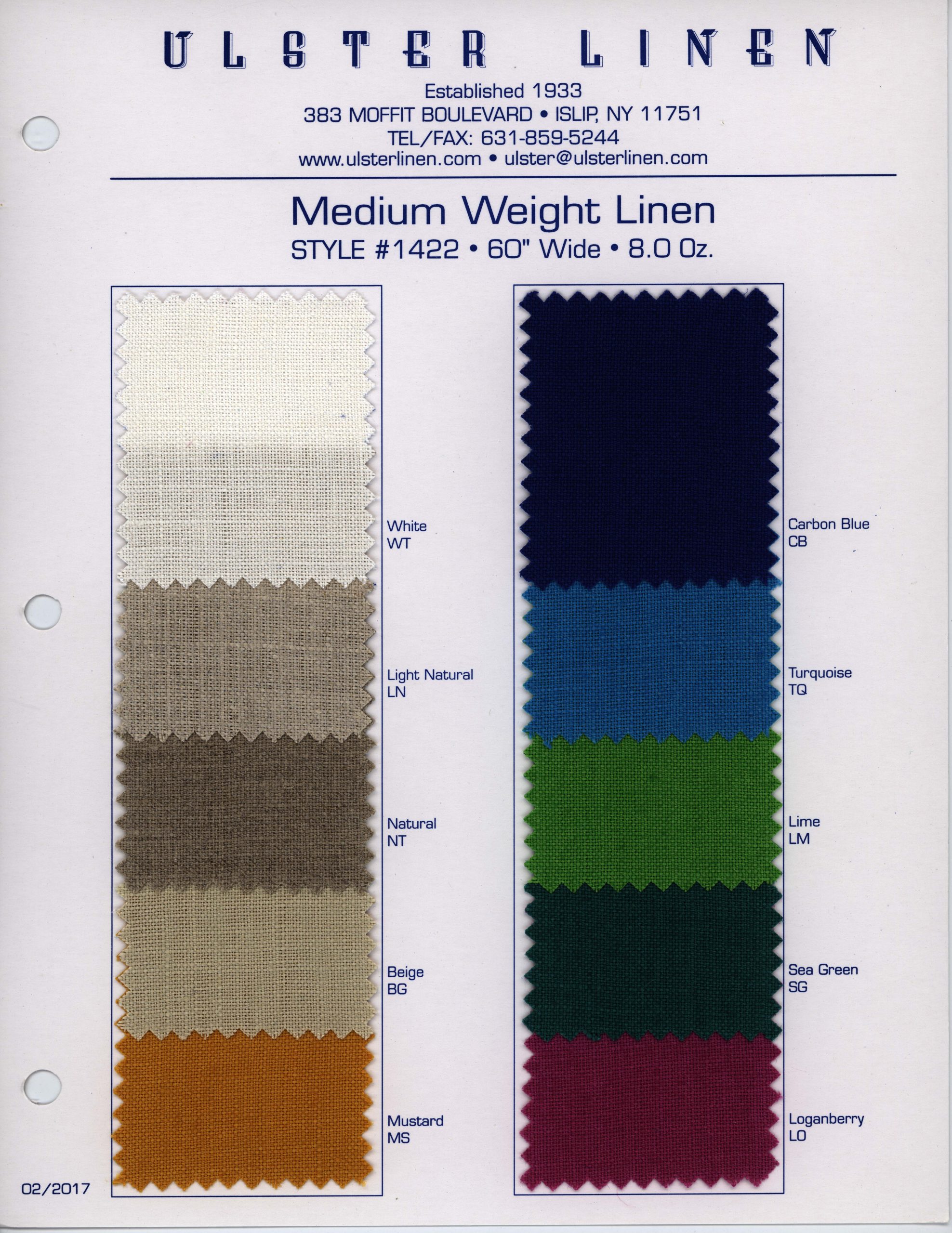 Heavy Medium Weight Marketing Material 1422 Swatch Card - M110