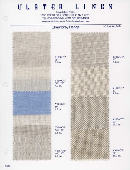 Swatch Card Range of Chambray Linen Fabric