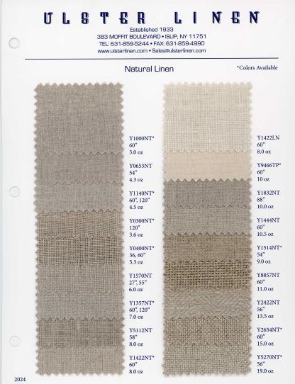 Swatch Card Range of Natural Linen Fabric