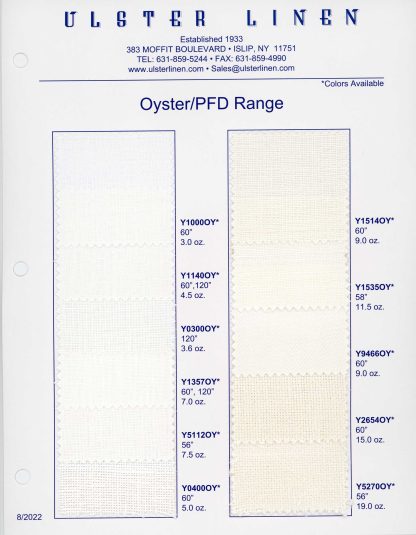 Swatch Card Range of Cream Linen Fabric