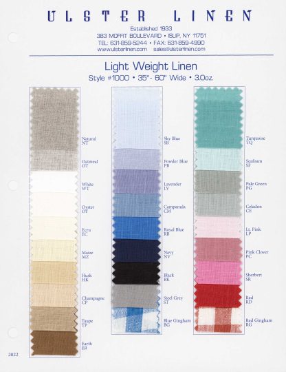Y1000 Swatch Card of Light Weight Linen Fabric