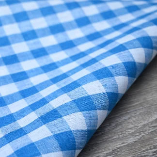 Gingham Blue and White Lightweight Linen Fabric