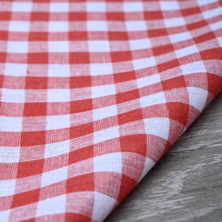 Gingham Red and White Lightweight Linen Fabric